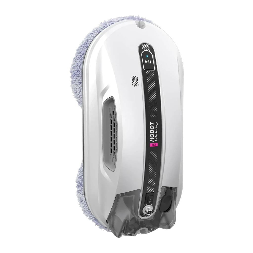 Robot limpiacristales HOBOT R3 Blanco Pulverización Ultrasónica 90W, vista frontal: cuerpo blanco con franja negra central