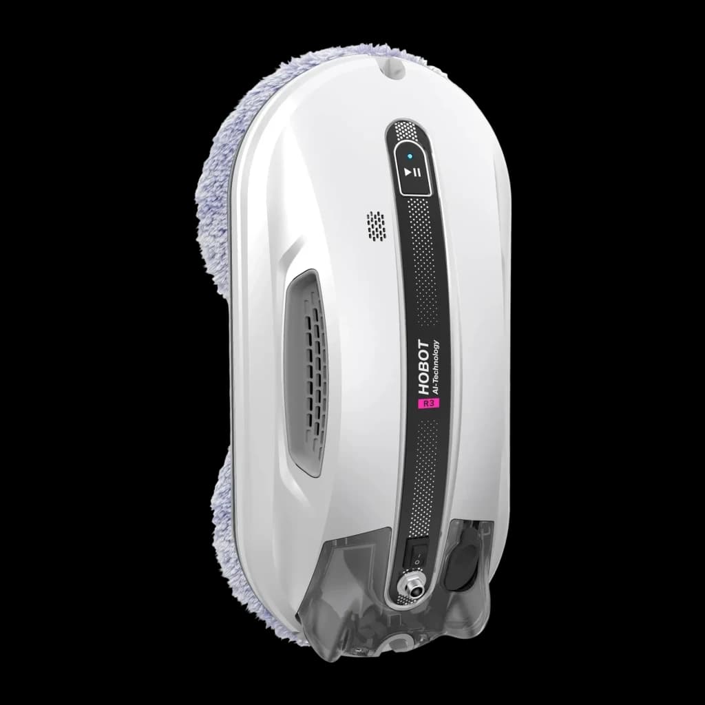 Robot limpiacristales HOBOT R3 Blanco Pulverización Ultrasónica 90W, vista frontal: cuerpo blanco con franja negra central