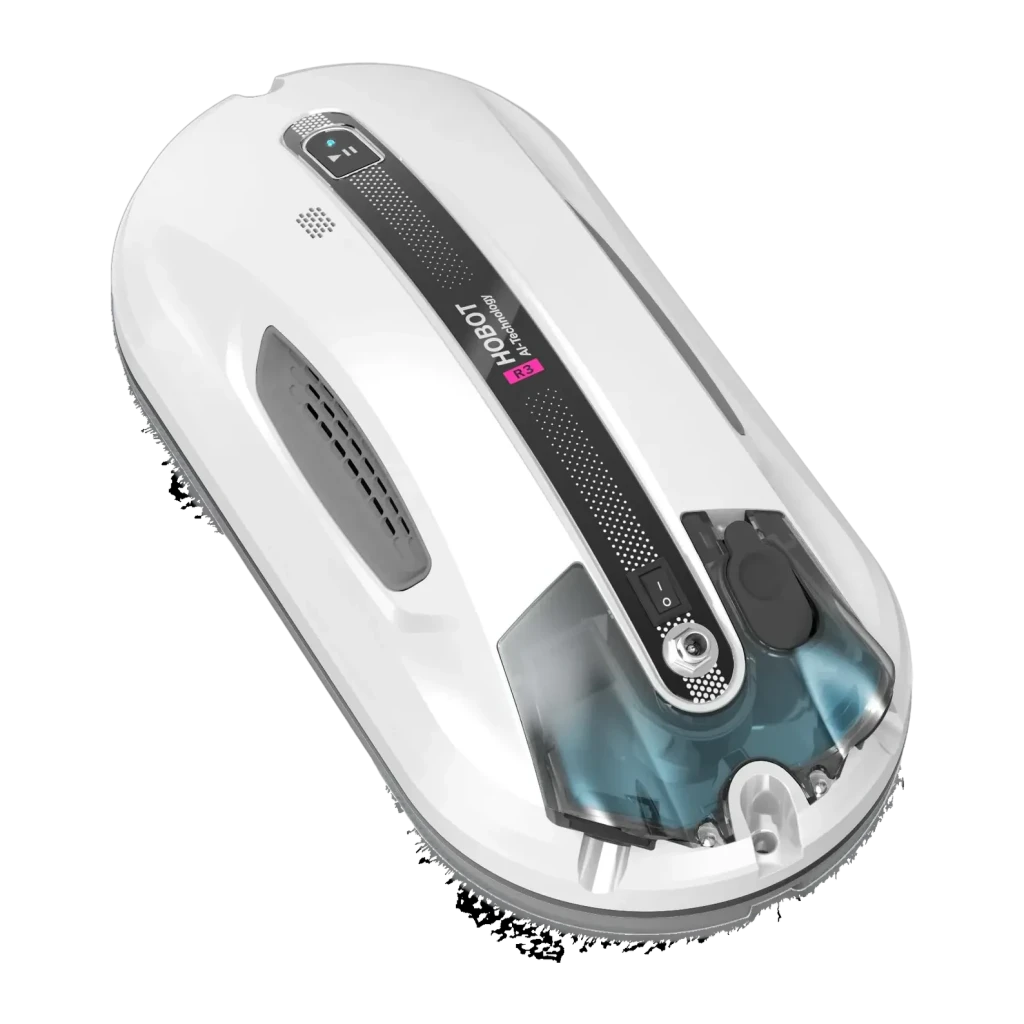 Robot limpiacristales HOBOT R3 Blanco Pulverización Ultrasónica 90W, detalle: vista superior con depósito de agua azul