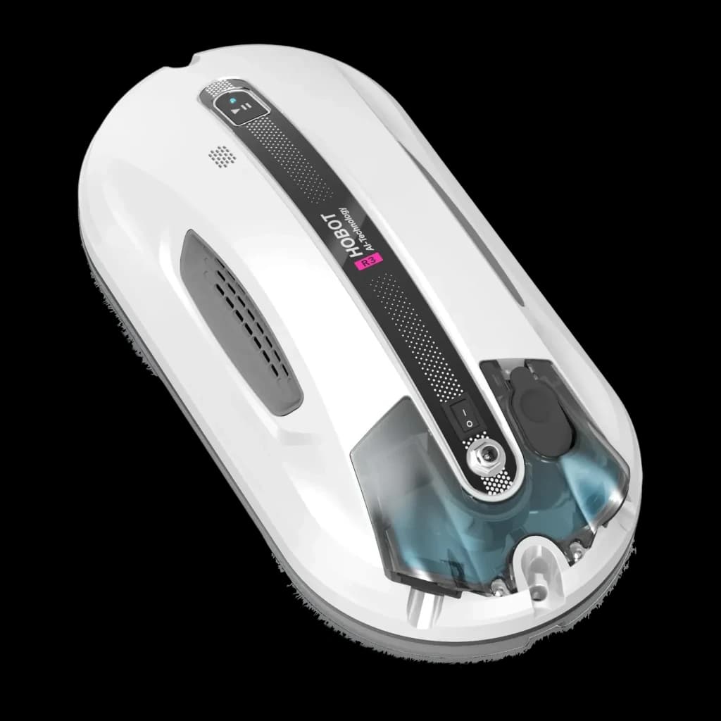 Robot limpiacristales HOBOT R3 Blanco Pulverización Ultrasónica 90W, detalle: vista superior con depósito de agua azul