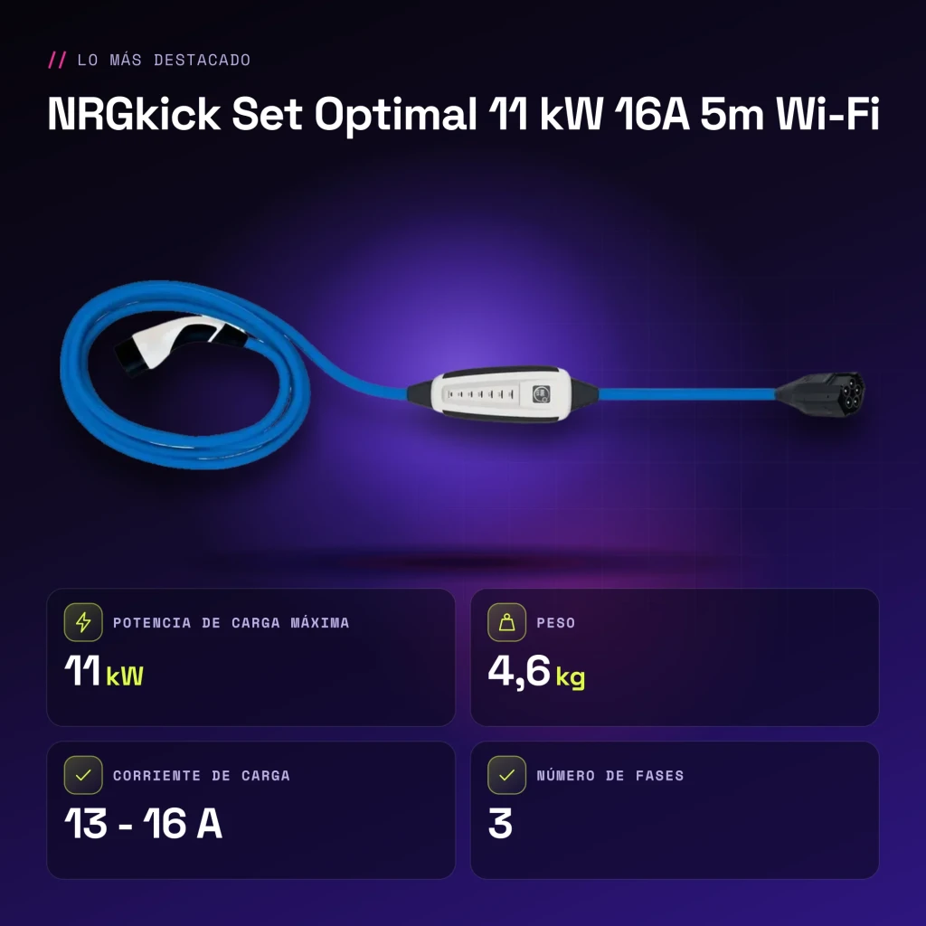 Carregador Portátil EV NRGkick Set Optimal 11 kW 16A 5m Wi-Fi Branco Tipo 2 - características