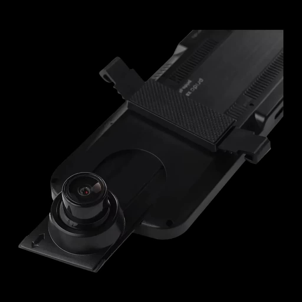 Dashcam Prido X8 4K Wi-Fi GPS Preto 2CH, detalhe: lente da câmara traseira destacável com objetivo grande angular visível
