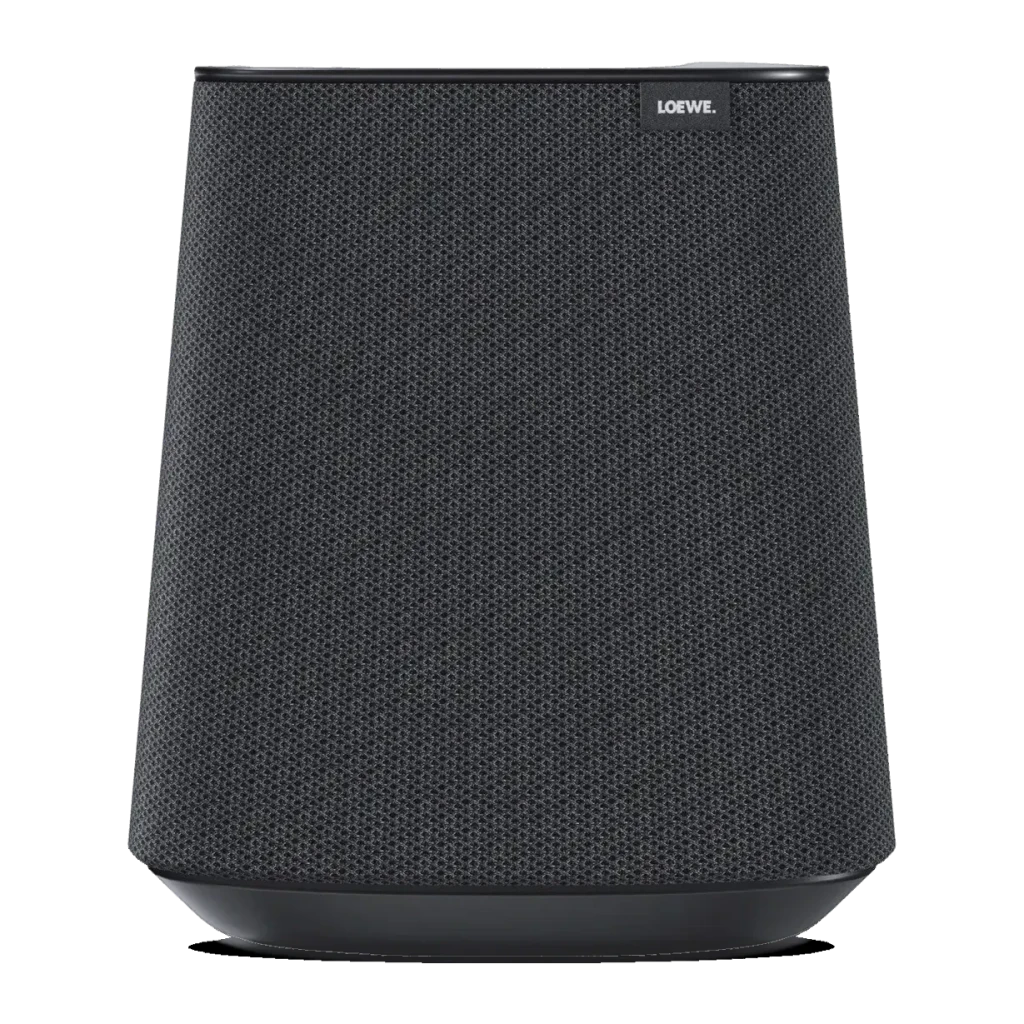 Altavoz Multiroom Loewe Klang MR1 30W WiFi Doble Banda, Bluetooth Gris, vista frontal: rejilla textil gris y logo Loewe