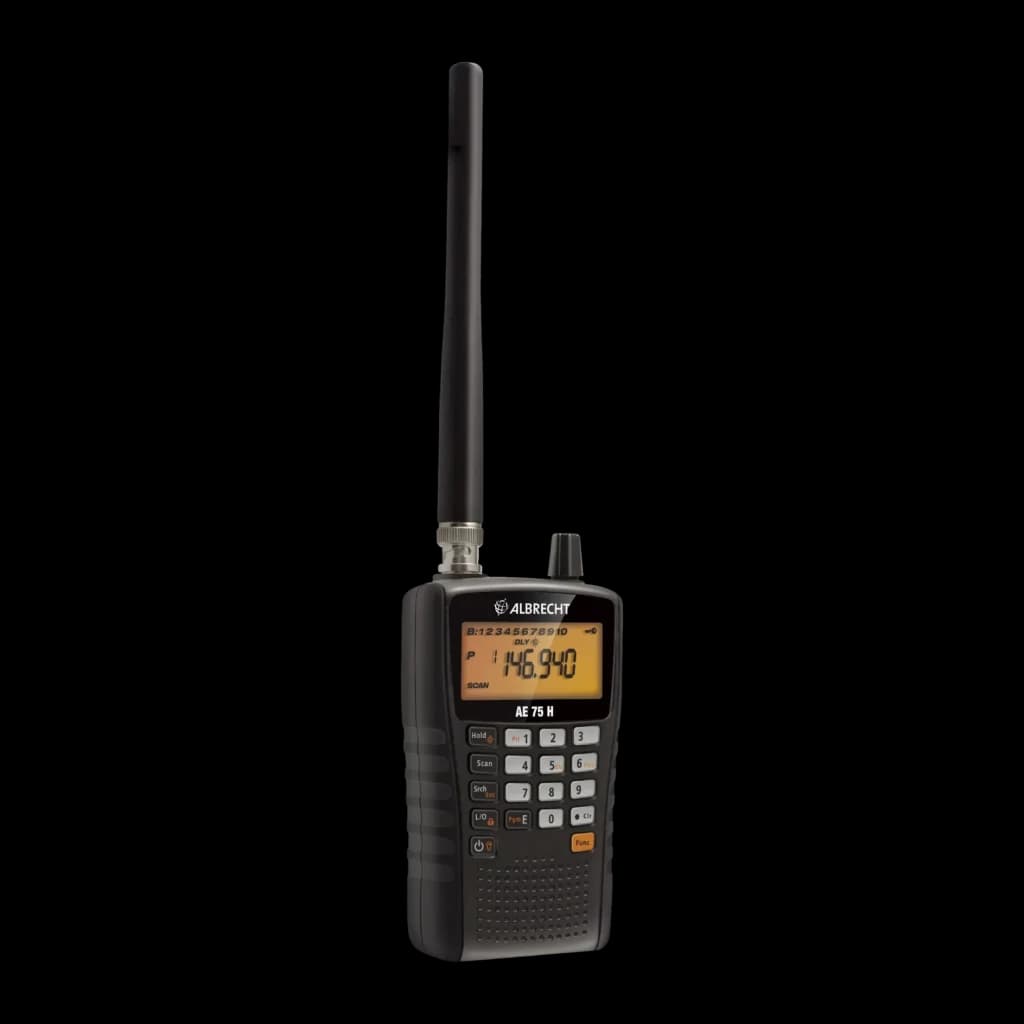 Escáner de frecuencias Albrecht AE 75H 27075 NiMH 2300mAh Negro, vista frontal: pantalla LCD naranja, teclado numérico