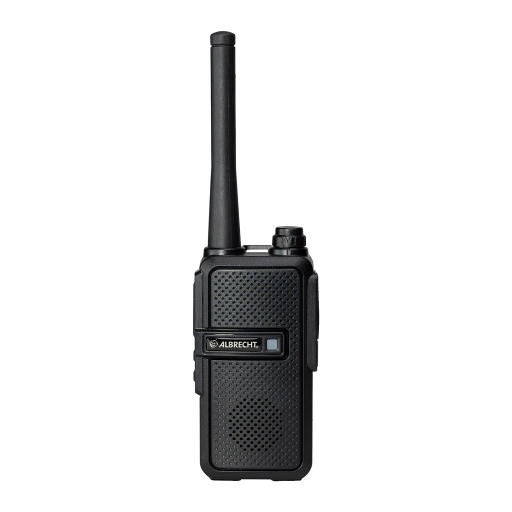 Escáner de frecuencias Albrecht AE 75H 27075 NiMH 2300mAh Negro, vista frontal: antena, rejilla altavoz y logo Albrecht