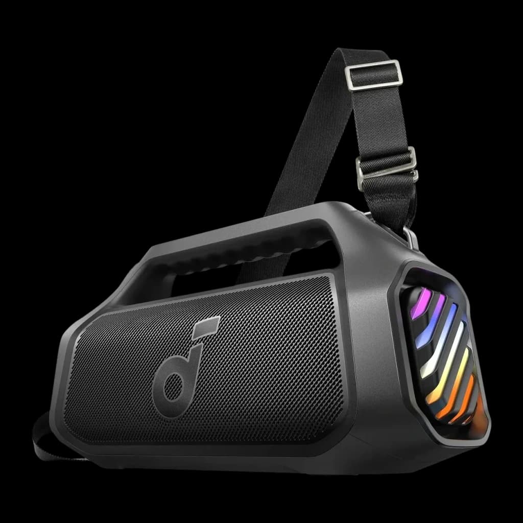 Altavoz portátil Anker Soundcore Boom 2 Plus 140W 20h Bluetooth 5.3 Negro, vista frontal: rejilla frontal con logo, luces