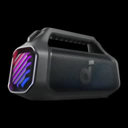 Altavoz portátil Anker Soundcore Boom 2 Plus 140W 20h Bluetooth 5.3 Negro, detalle: luces LED RGB en panel lateral y rejilla