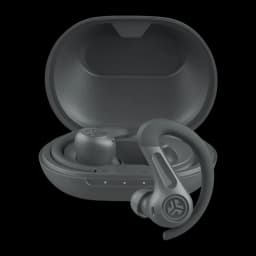 Auriculares JLab Audio JBuds Sport ANC TWS Cancelación de Ruido Híbrida, detalle: estuche abierto con gancho auricular