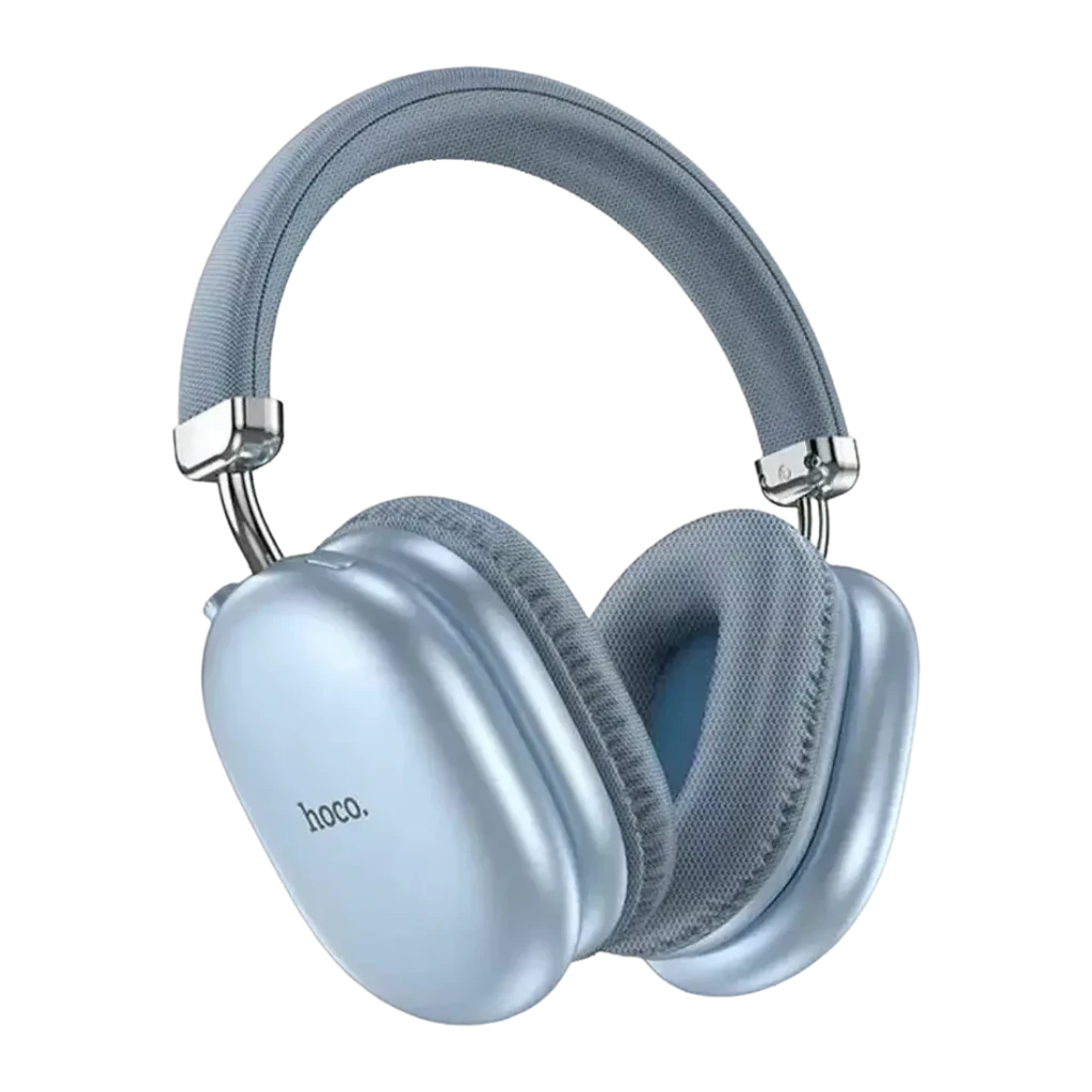 Auriculares Hoco W35 Max Diadema Bluetooth 5.3 90h Azul, vista frontal: carcasa azul metálica con logo hoco, almohadillas