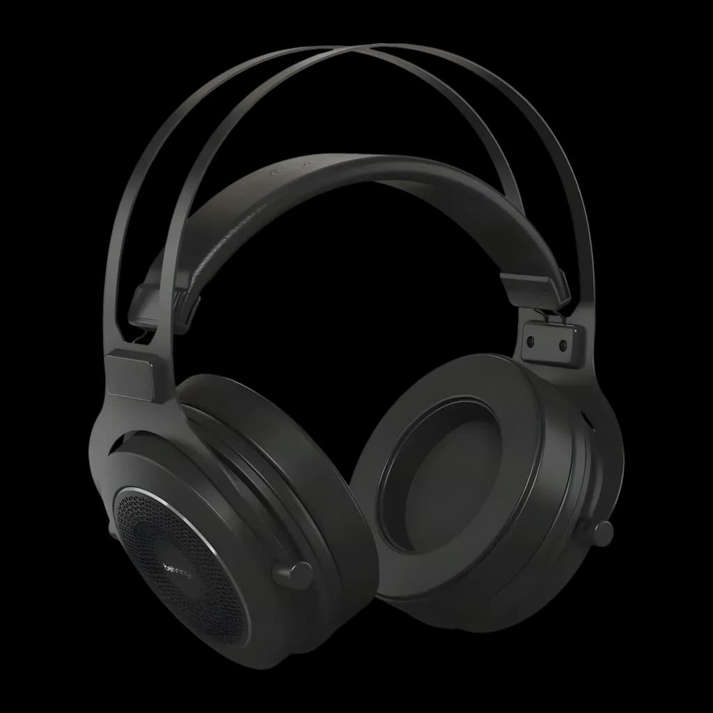 Casque Behringer OMEGA Circum-Aural Open-Back Filaire, vue de face: double arceau, coussinets circumauraux et grille ouverte