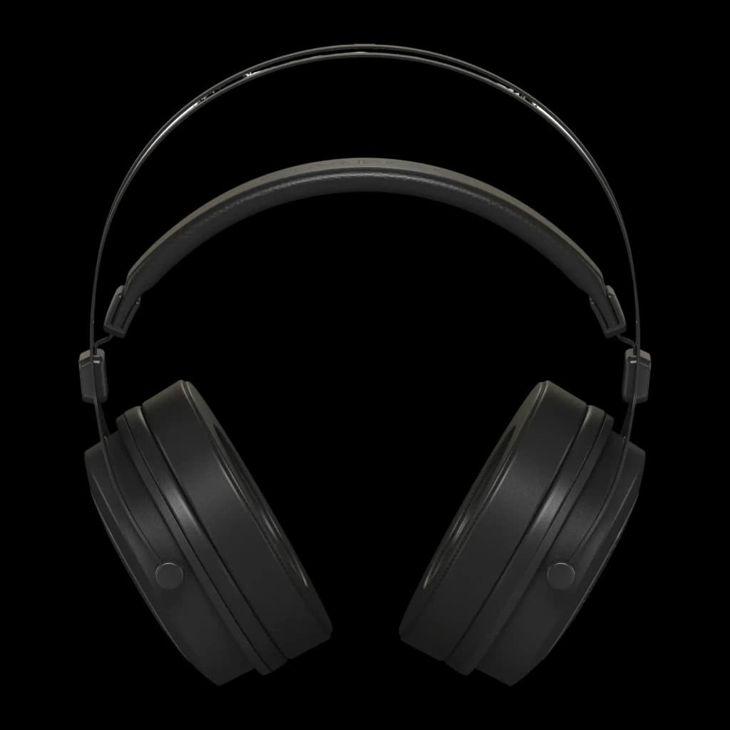 Casque Behringer OMEGA Circum-Aural Open-Back Filaire, détail face avant: arceau métallique réglable et coussinets cuir noir