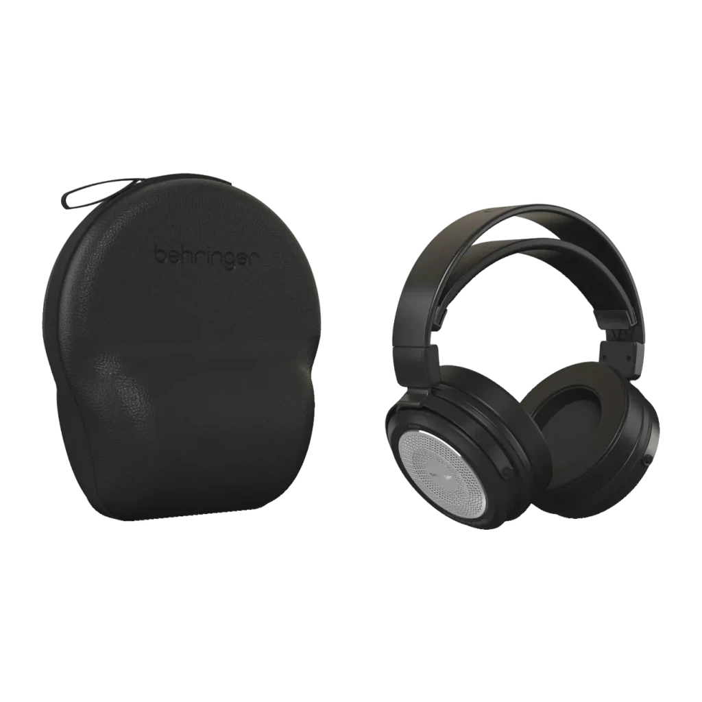 Casque Behringer Alpha Arceau Over-Ear Jack 3,5 mm + adaptateur 6,3 mm, détail: étui rigide avec logo et casque noir