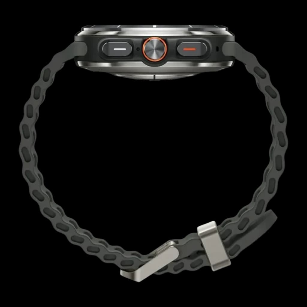Samsung Galaxy Watch Ultra SM-L705 47mm Prata Titânio Tensão Arterial ECG, detalhe lateral: coroa laranja, três botões