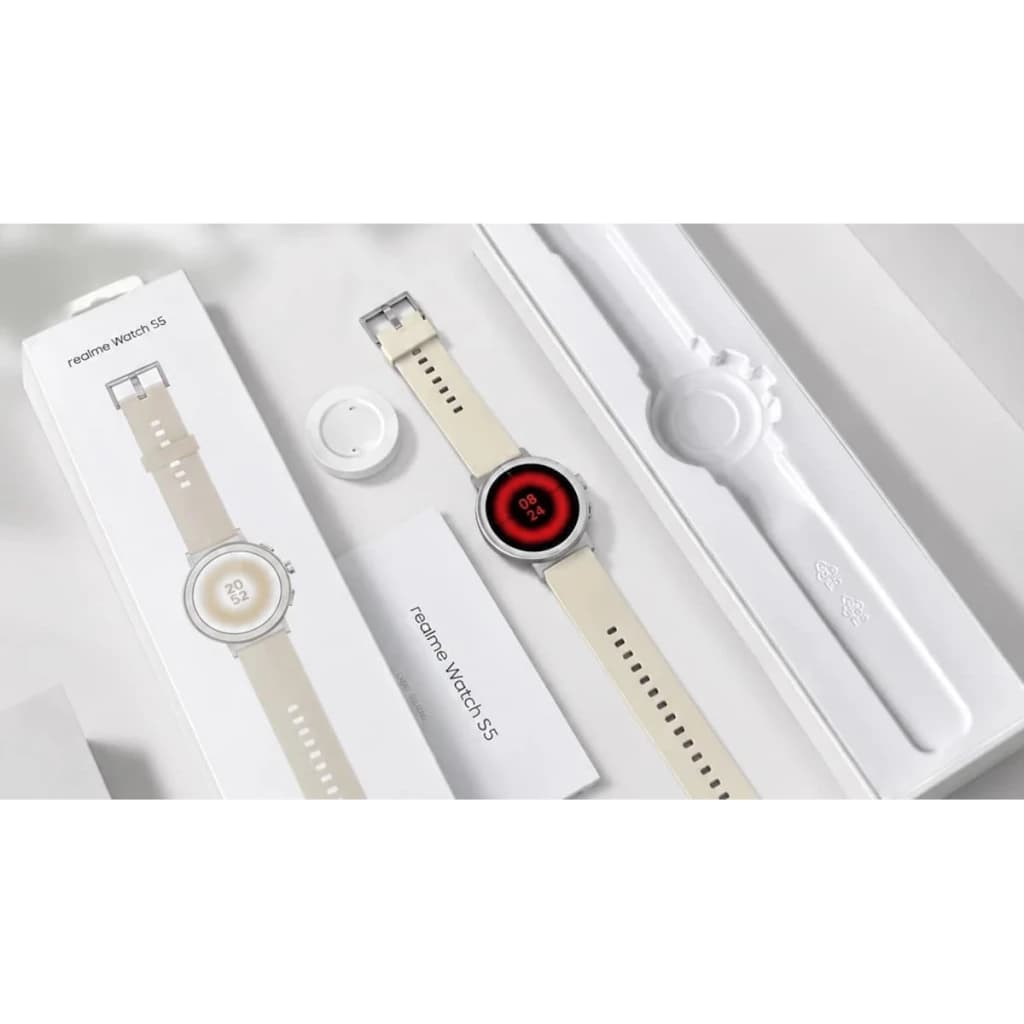 Realme Watch S5 Branco Areia GPS integrado Chamadas Bluetooth, conteúdo da caixa: relógio, carregador magnético e bracelete