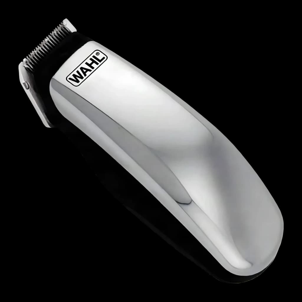 Tosquiadora Wahl Pocket Pro Sem Fios Pilhas AA Preto Prata WA9962-2016, detalhe: corpo prateado brilhante com logótipo Wahl