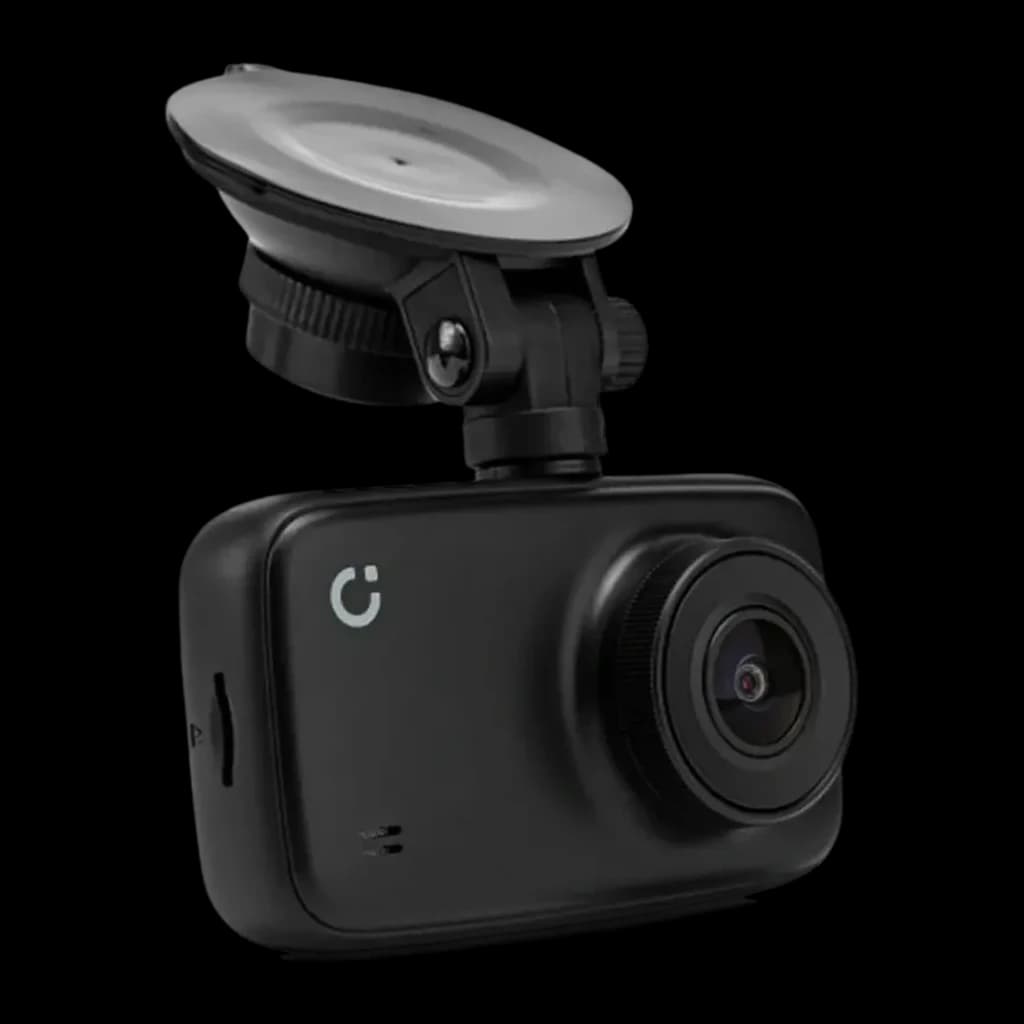 Dashcam Prido i7 Pro WiFi Preto 1CH 1080p 60fps, vista frontal: objetiva grande angular, logo Prido e ventosa de montagem