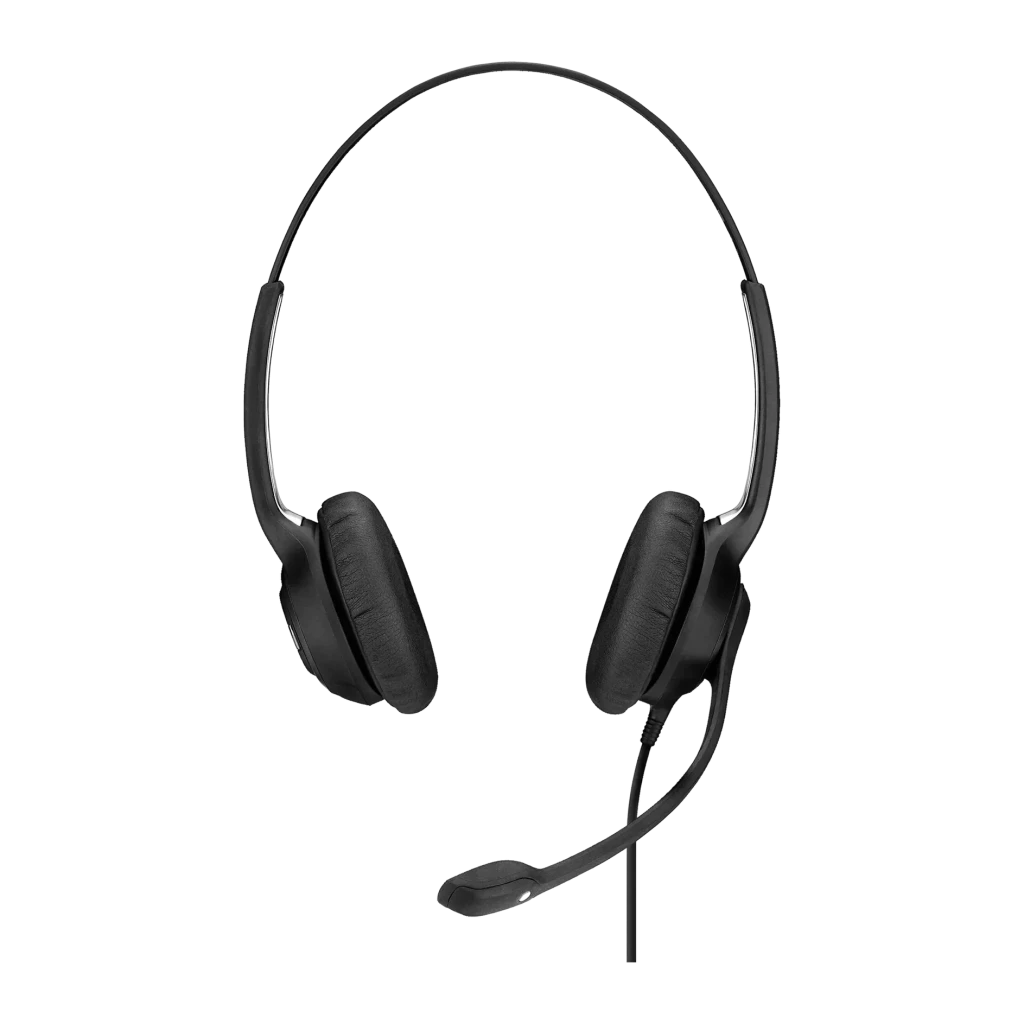Auriculares EPOS Impact SC 260 Headset Cabo USB, detalhe frontal: arco fino, almofadas e microfone flexível em preto