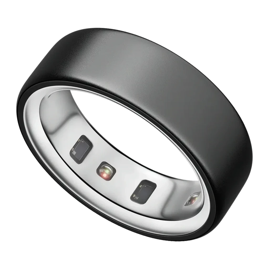 Oura Ring 4 – Anel Inteligente, Tamanho 8, Preto, detalhe interior: sensores e LED na face interna prateada