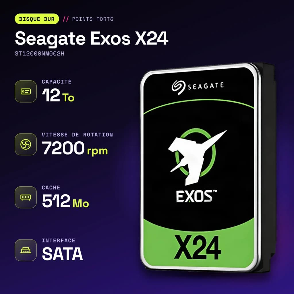 Disco rígido Seagate Exos X24 12TB 3.5 polegadas SATA 7200RPM Preto ST12000NM002H - características