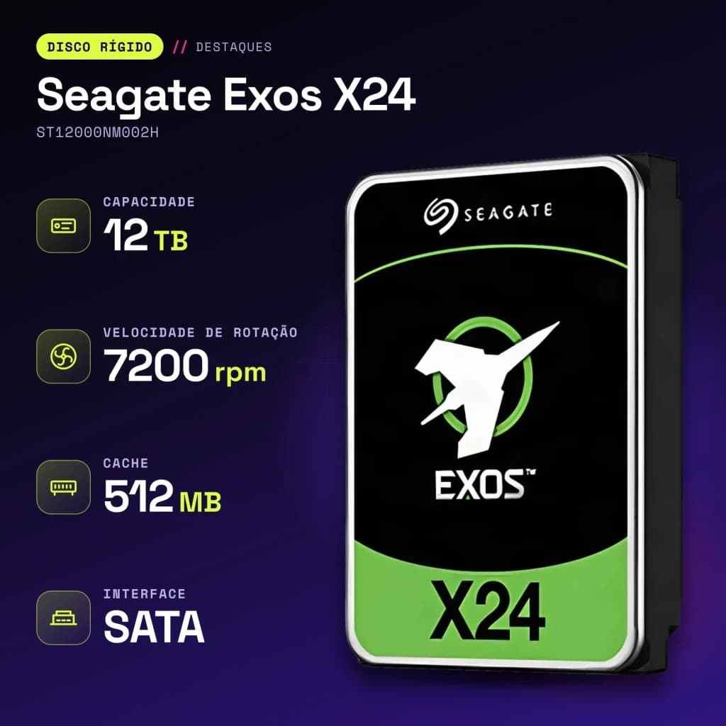 Disco rígido Seagate Exos X24 12TB 3.5 polegadas SATA 7200RPM Preto ST12000NM002H - características