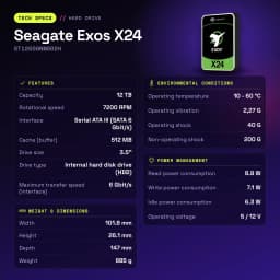 Disco rígido Seagate Exos X24 12TB 3.5 polegadas SATA 7200RPM Preto ST12000NM002H - características