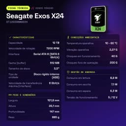 Disco rígido Seagate Exos X24 12TB 3.5 polegadas SATA 7200RPM Preto ST12000NM002H - características