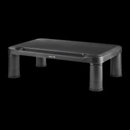 Suporte de Monitor NGS Screen Stand Preto Secretária Independente, vista frontal em ângulo: plataforma retangular com quatro