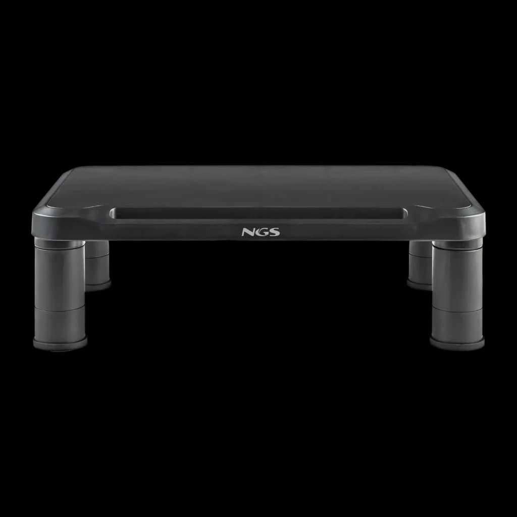 Suporte de Monitor NGS Screen Stand Preto Secretária Independente, vista frontal: plataforma plana e quatro pernas