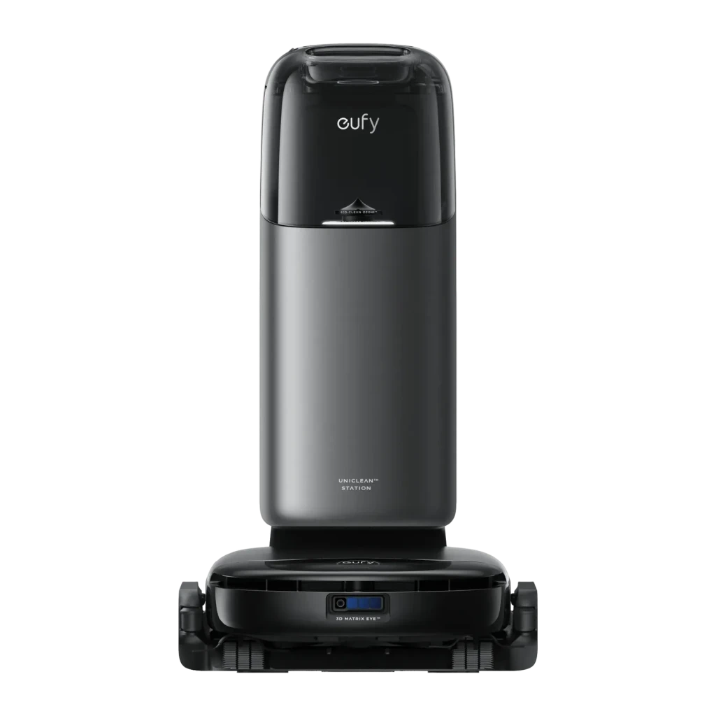 Robot Aspirador Eufy S1 Pro Negro vSLAM Visual Friegasuelos Autovaciado 8000Pa, vista frontal: estación UniClean tower