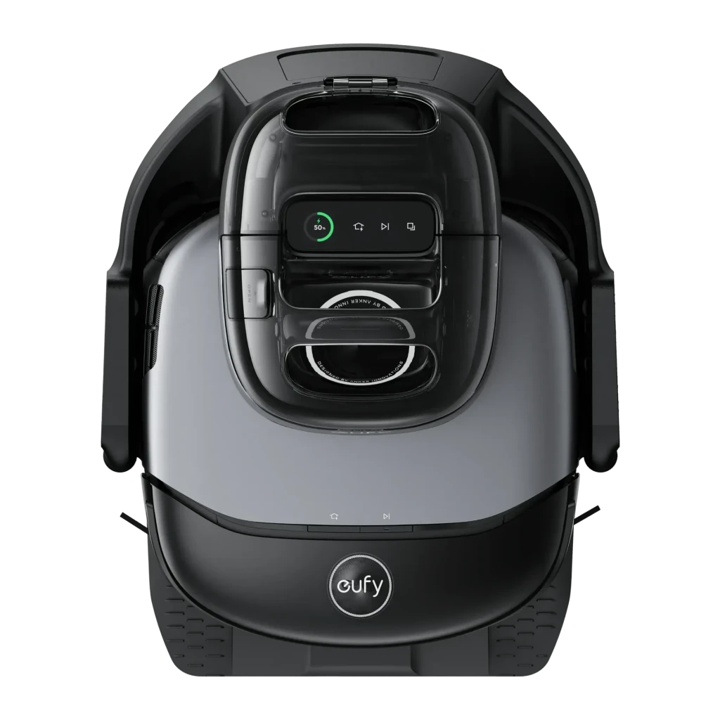 Robot Aspirador Eufy S1 Pro Negro vSLAM Visual Friegasuelos Autovaciado 8000Pa, vista superior: panel táctil con indicador