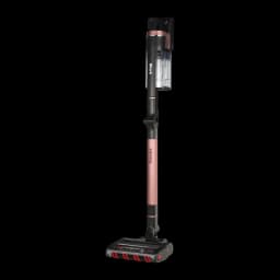 Aspiradora Escoba Shark Stratos Negro Sin Cable 60min IZ400EU, vista lateral: tubo rosa dorado con logo Stratos, depósito