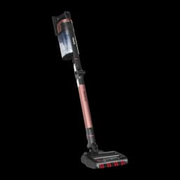 Aspiradora Escoba Shark Stratos Negro Sin Cable 60min IZ400EU, vista lateral: tubo rosa con logo Stratos, depósito