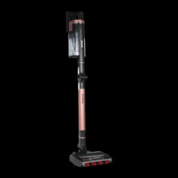 Aspiradora Escoba Shark Stratos Negro Sin Cable 60min IZ400EU, vista lateral: cuerpo completo en soporte de pared, tubo rosa