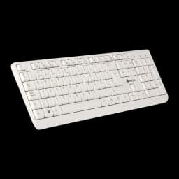 Teclado NGS Spike Branco USB Espanhol, vista em ângulo: disposição completa das teclas e logótipo NGS visível