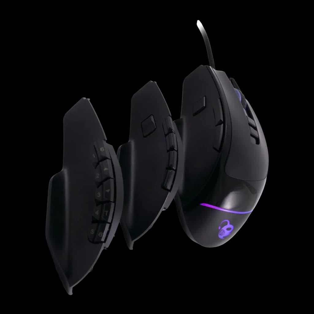 Ratón Gaming Deep Gaming Pro-Swap 5000 DPI RGB Negro, vista lateral: paneles laterales intercambiables desplegados