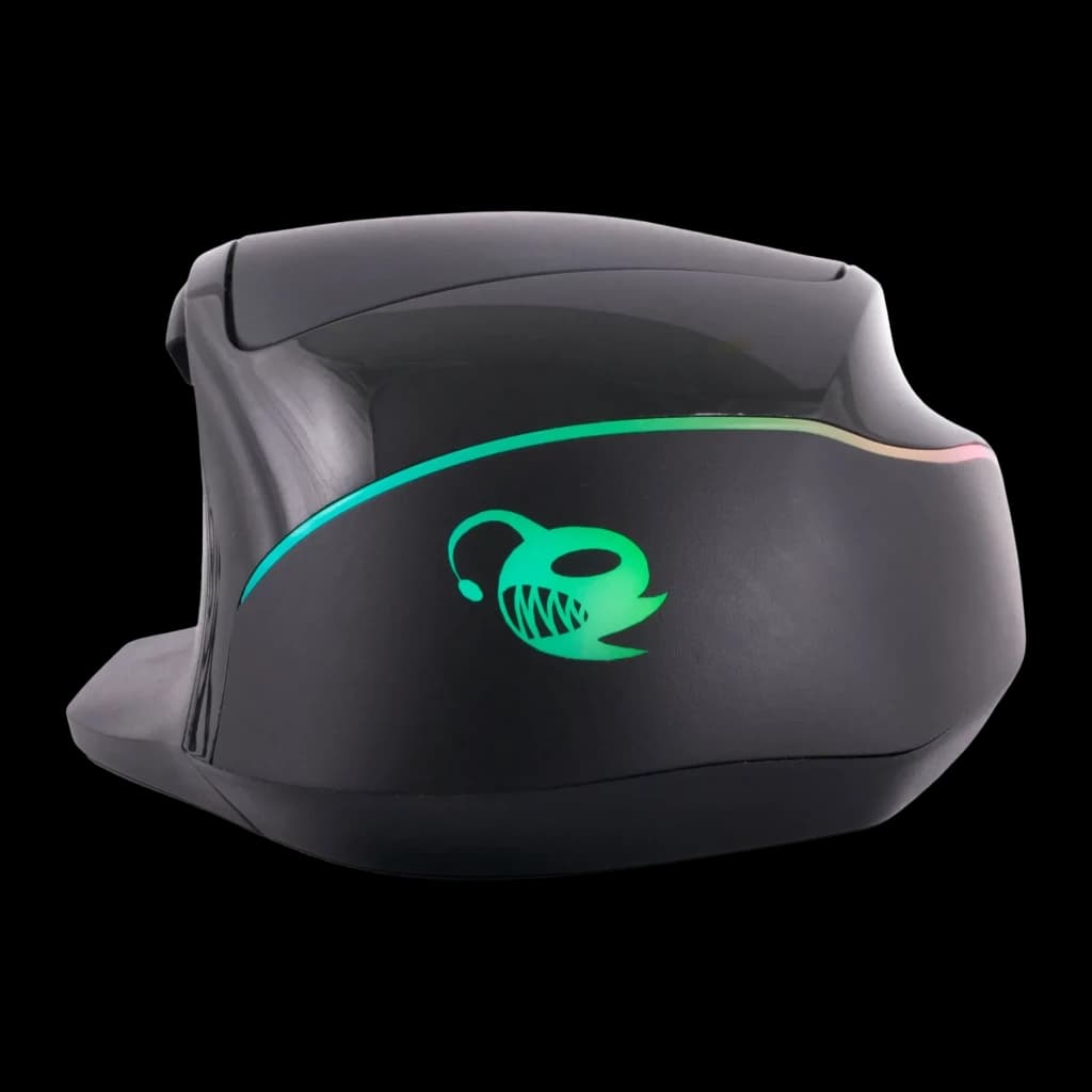 Ratón Gaming Deep Gaming Pro-Swap 5000 DPI RGB Negro, vista lateral: logo iluminado RGB verde y franja de luz en carcasa