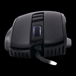 Ratón Gaming Deep Gaming Pro-Swap 5000 DPI RGB Negro, vista frontal-lateral: rueda con iluminación azul y cable trenzado