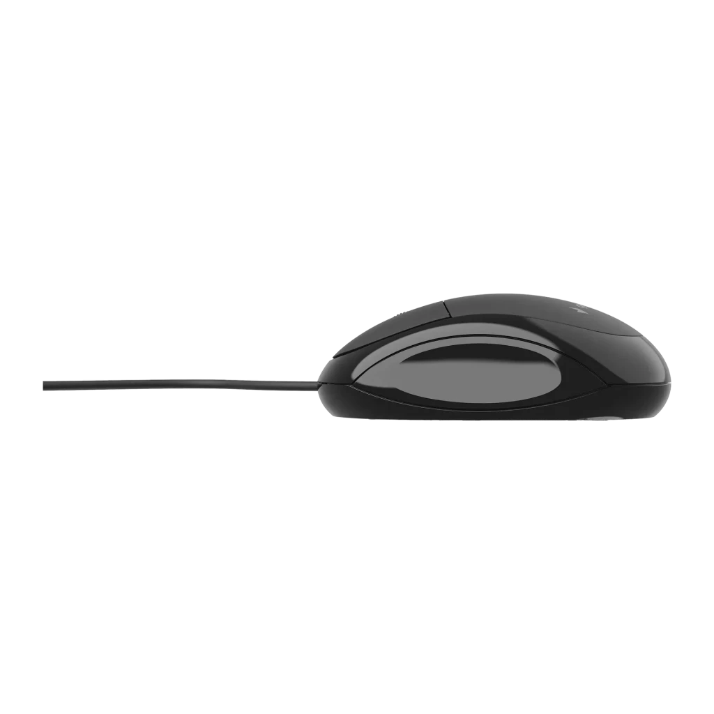 Souris Gembird Noir MUS-U-01, vue latérale: profil complet avec câble USB et corps ergonomique mat