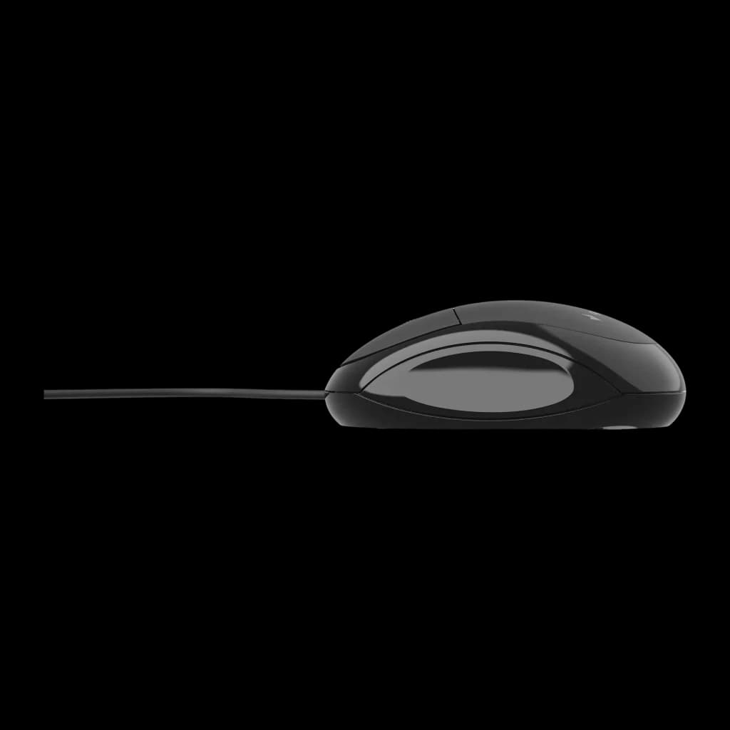 Rato Gembird Preto MUS-U-01, vista lateral: perfil completo com cabo USB e corpo ergonómico mate