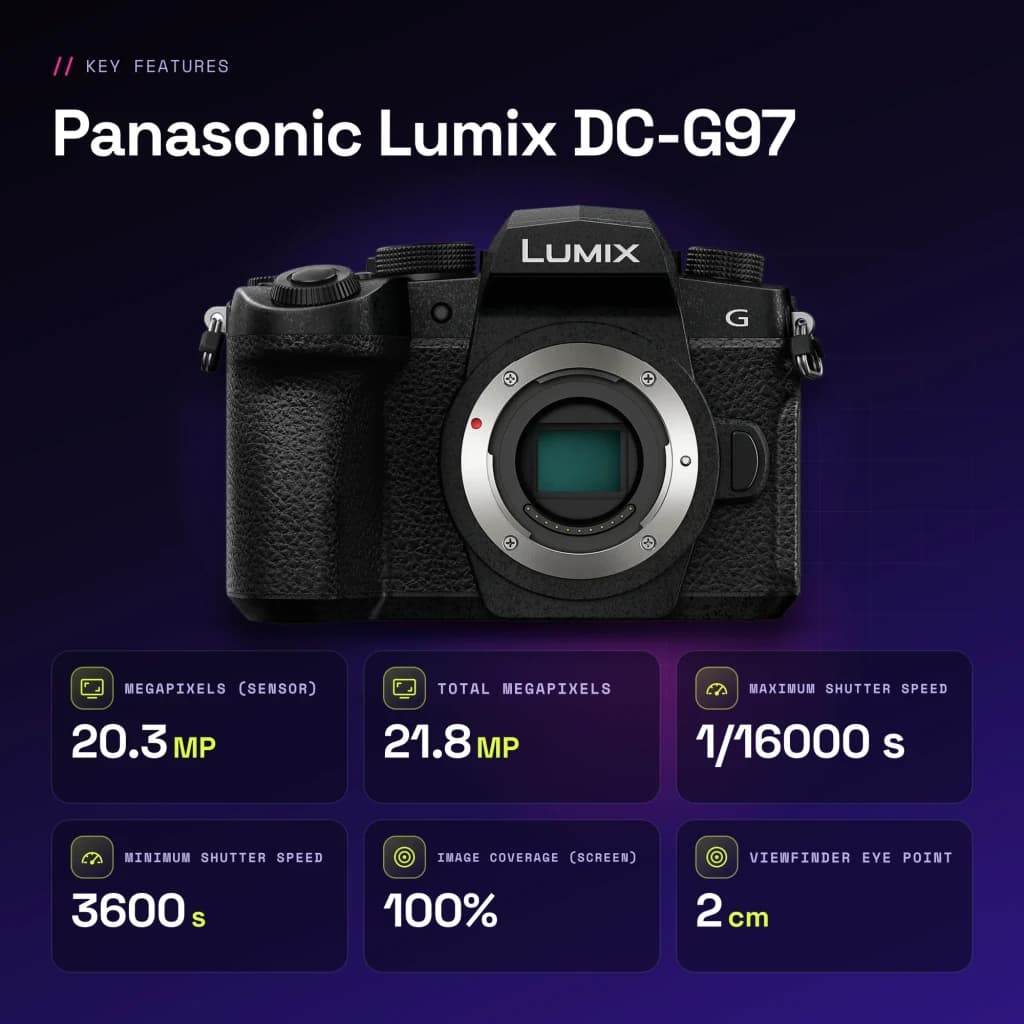 Appareil photo sans miroir Panasonic Lumix DC-G97 Noir CMOS Micro 4/3 4K 20,3MP - caractéristiques