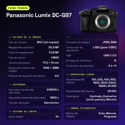 Appareil photo sans miroir Panasonic Lumix DC-G97 Noir CMOS Micro 4/3 4K 20,3MP - caractéristiques