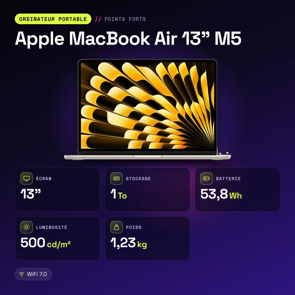 Portátil Apple MacBook Air 13 polegadas M5 16GB/1TB SSD 13,6 polegadas Liquid Retina macOS Tahoe Luz Estelar Estrelado - características