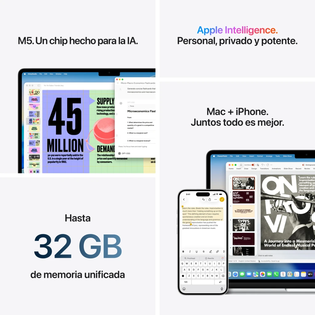 Portátil Apple MacBook Air 13 polegadas M5 16GB/1TB SSD 13,6 polegadas Liquid Retina macOS Tahoe Luz Estelar Estrelado