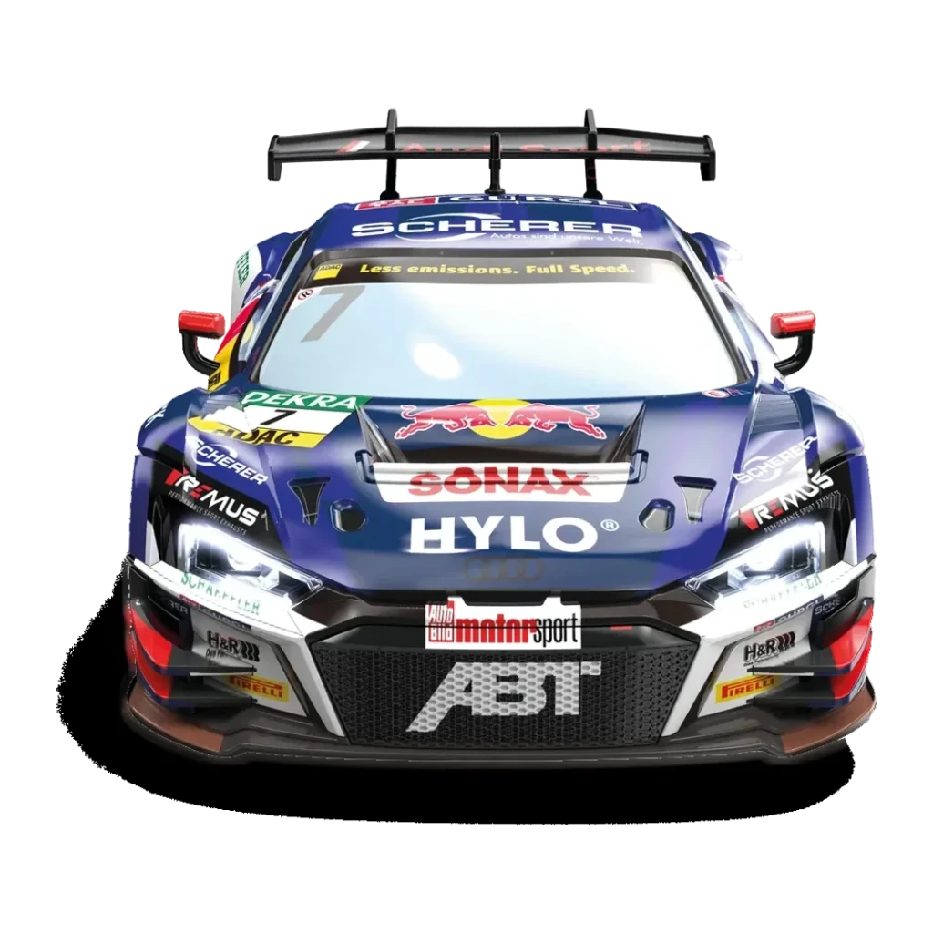 Voiture Carrera RC Audi R8 LMS GT3 Evo II Red Bull 1:16 18km/h 30min, vue avant: museau, logos ABT, HYLO, Red Bull