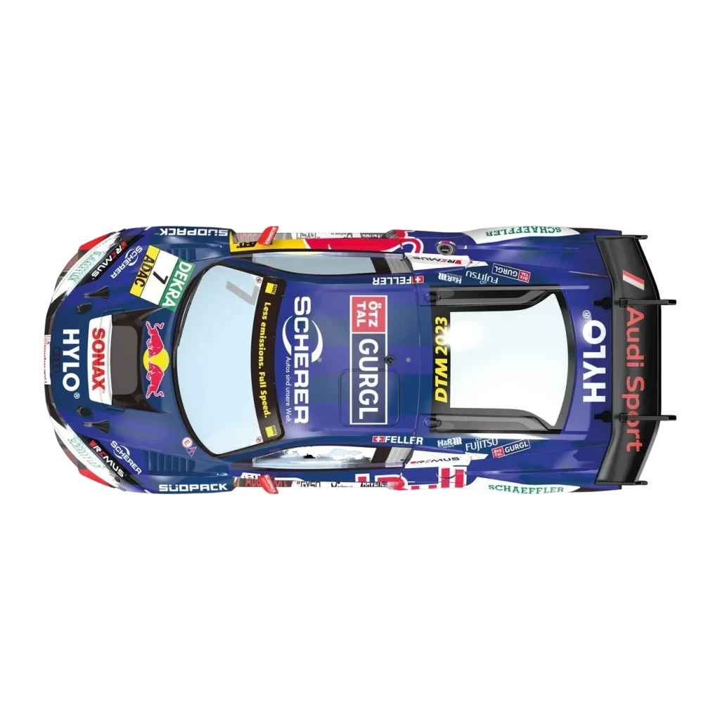 Voiture Carrera RC Audi R8 LMS GT3 Evo II Red Bull 1:16 18km/h 30min, vue du dessus: livrée bleue Red Bull DTM 2023