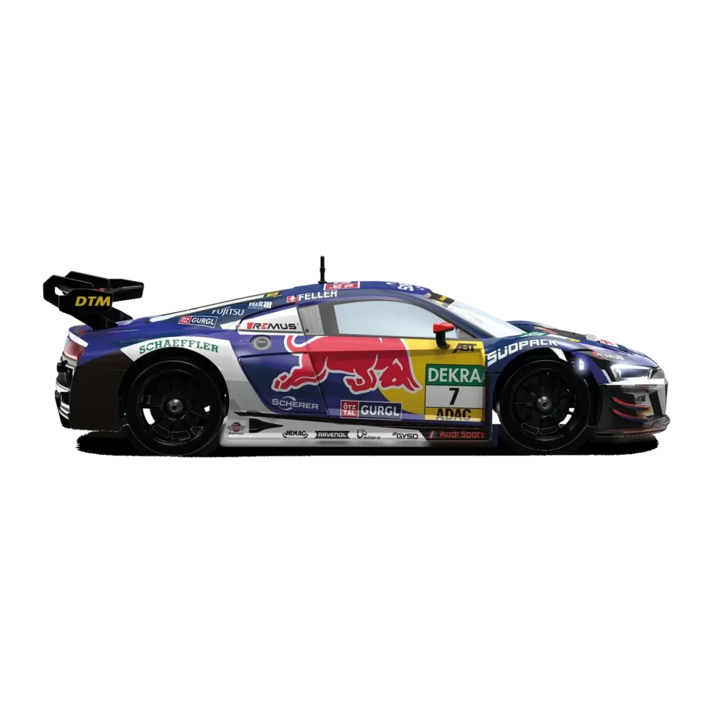 Voiture Carrera RC Audi R8 LMS GT3 Evo II Red Bull 1:16 18km/h 30min, profil: livrée bleue Red Bull numéro 7 sponsors DTM