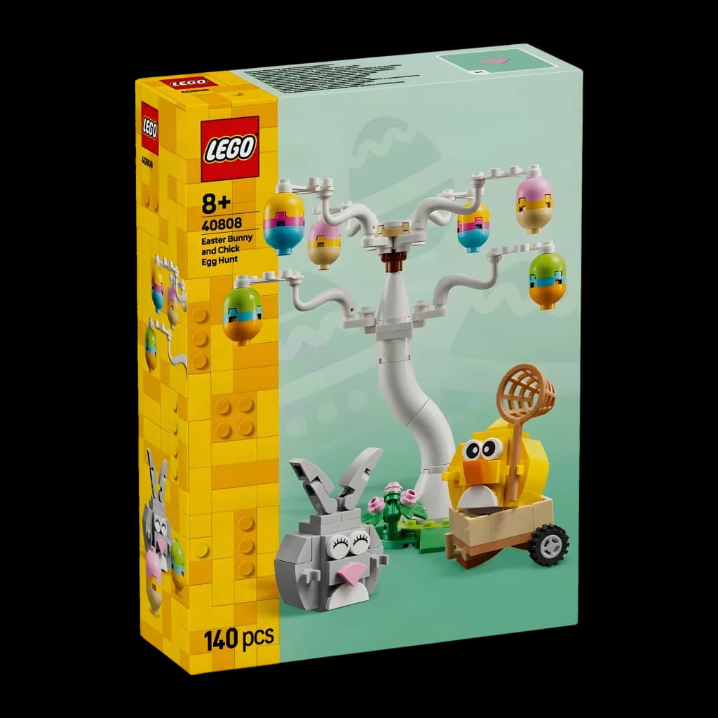 Set LEGO Icons Conejo de Pascua y Búsqueda de Huevos 40808 140 piezas A partir de 8 años, frontal: caja con árbol de huevos