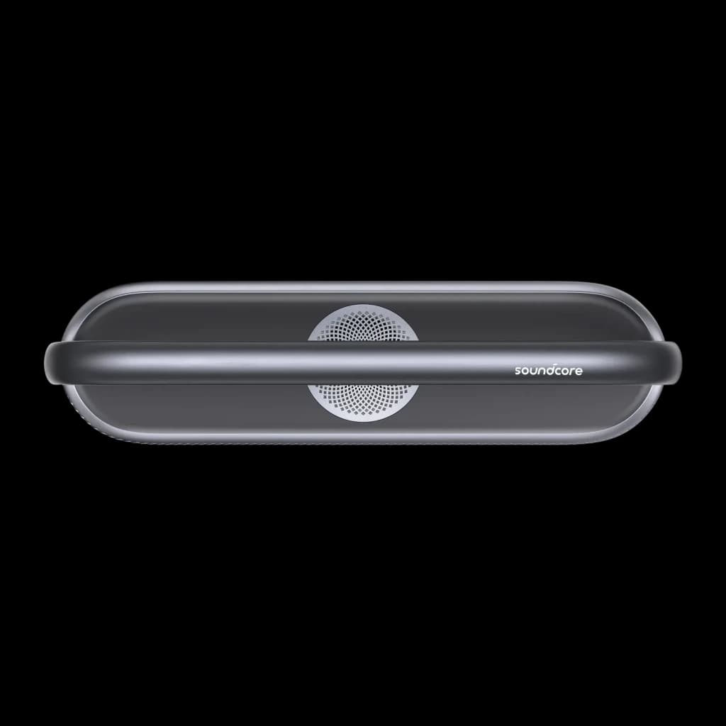 Altavoz portátil Anker Soundcore Motion X600 IPX7 50W 12h Gris, vista superior: dos tweeters circulares y logo Soundcore