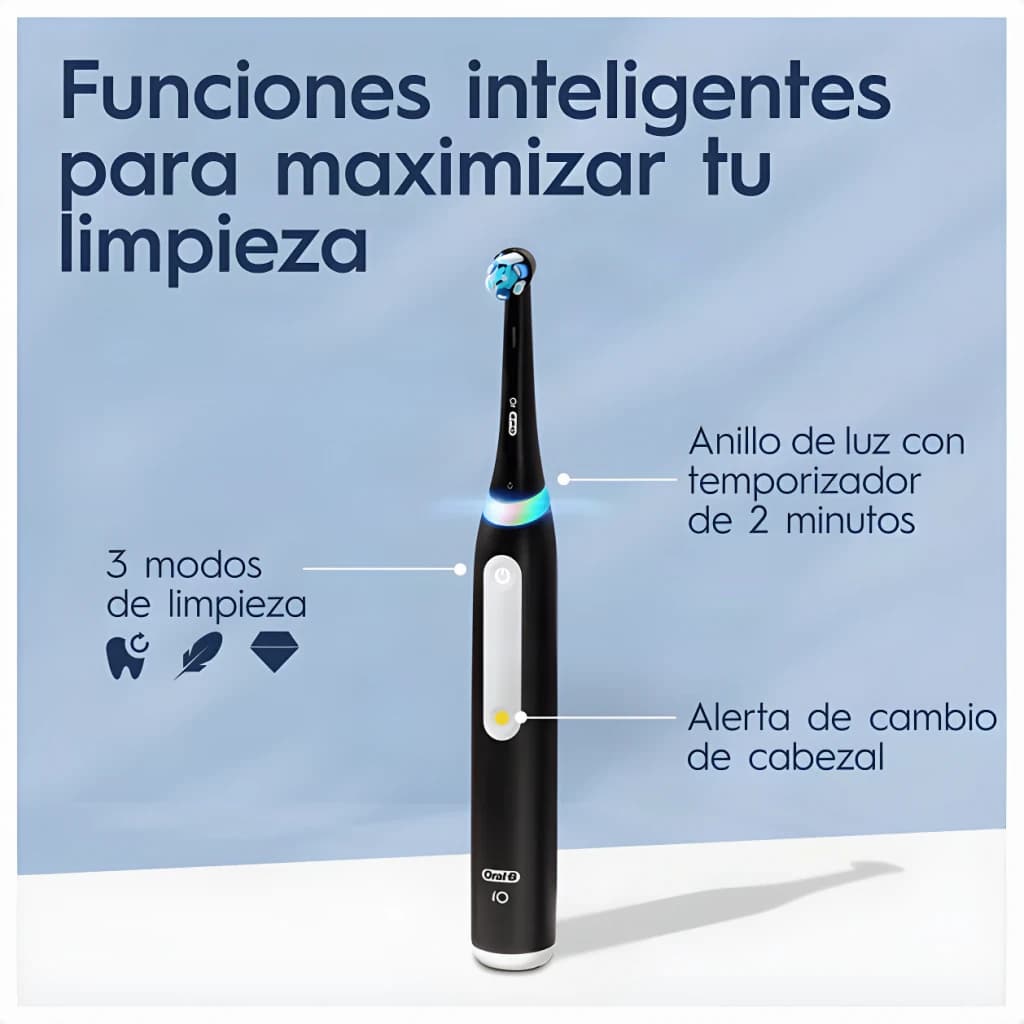 Brosse à dents électrique Oral-B iO Series 3 Pack Duo Sonique Batterie lithium Noir Mat/Rose, infographie: anneau lumineux