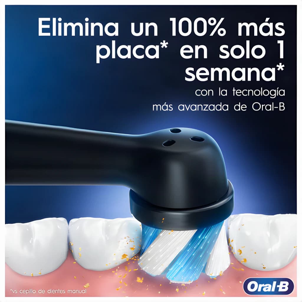 Brosse à dents électrique Oral-B iO Series 3 Pack Duo Sonique Batterie lithium Noir Mat/Rose, détail: tête noire sur dents